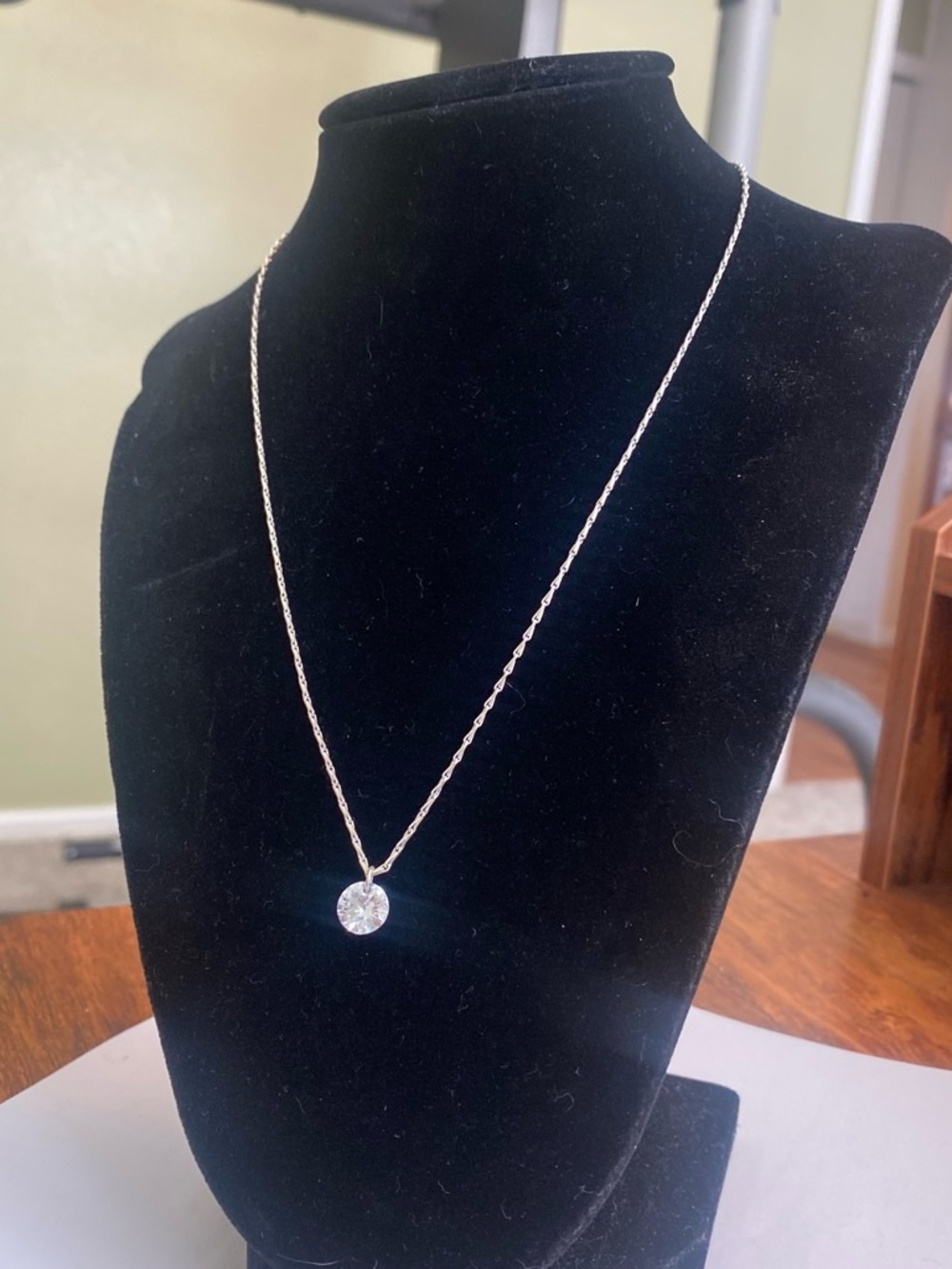 Silver tone  Solitaire Pendant Necklace - Clear Crystal